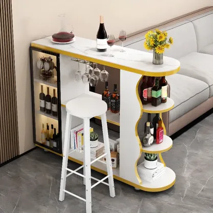 Modern Stone Top Freeform Bar Table with Storage for Home Bars Image - 2