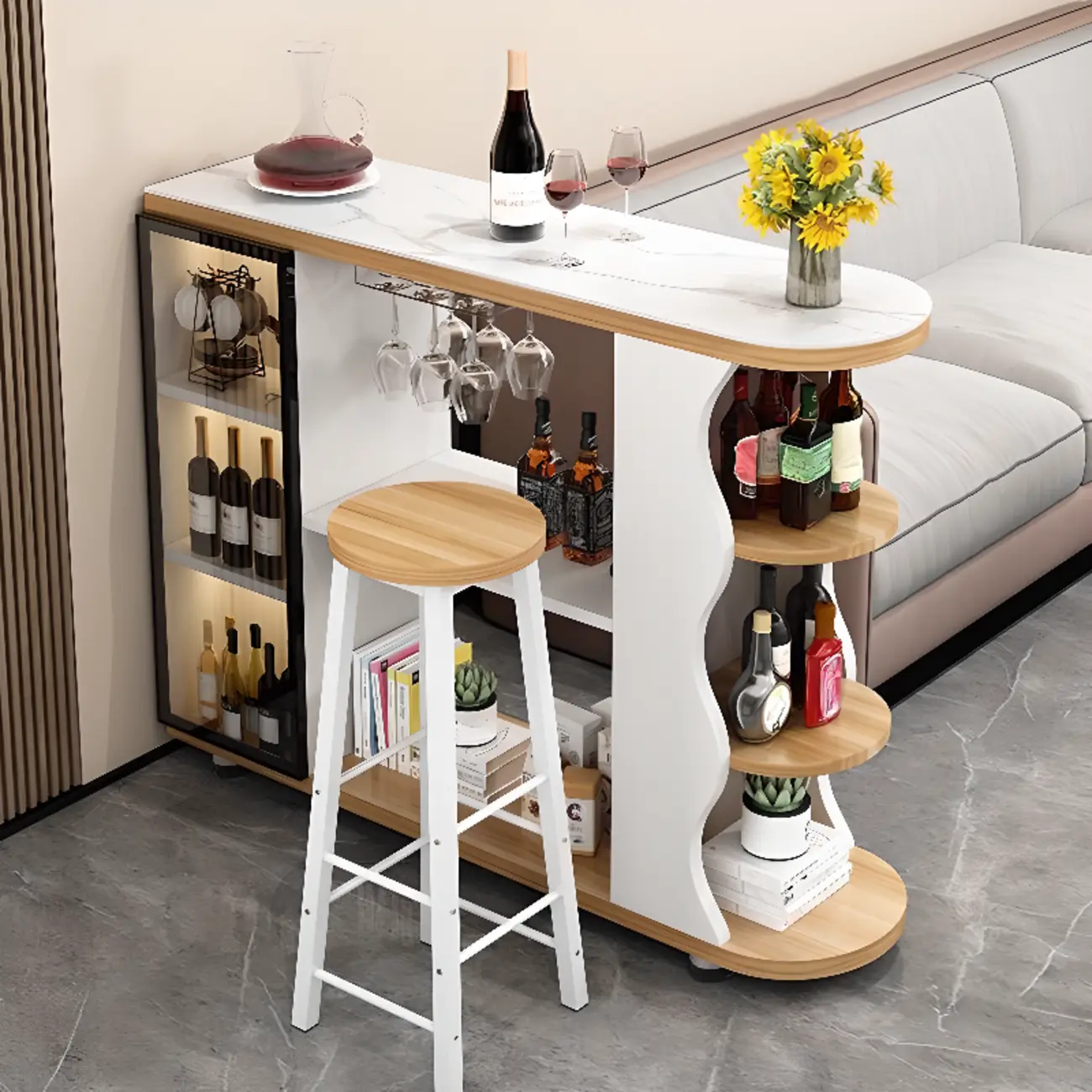 Modern Stone Top Freeform Bar Table with Storage for Home Bars Image - 3 | homeyfad