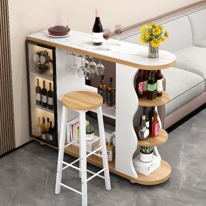 Modern Stone Top Freeform Bar Table with Storage for Home Bars Image - 3