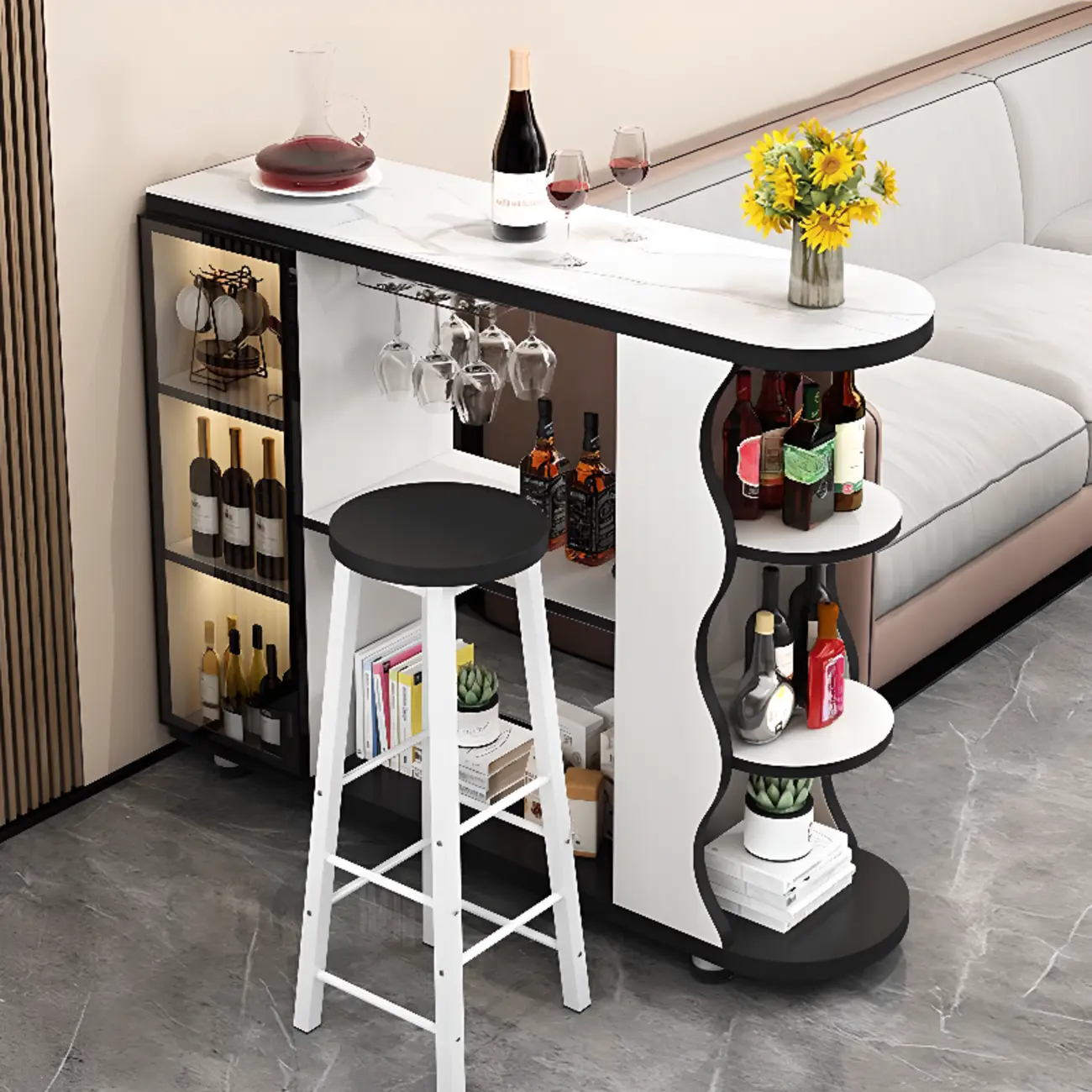 Modern Stone Top Freeform Bar Table with Storage for Home Bars Image - 5 | homeyfad