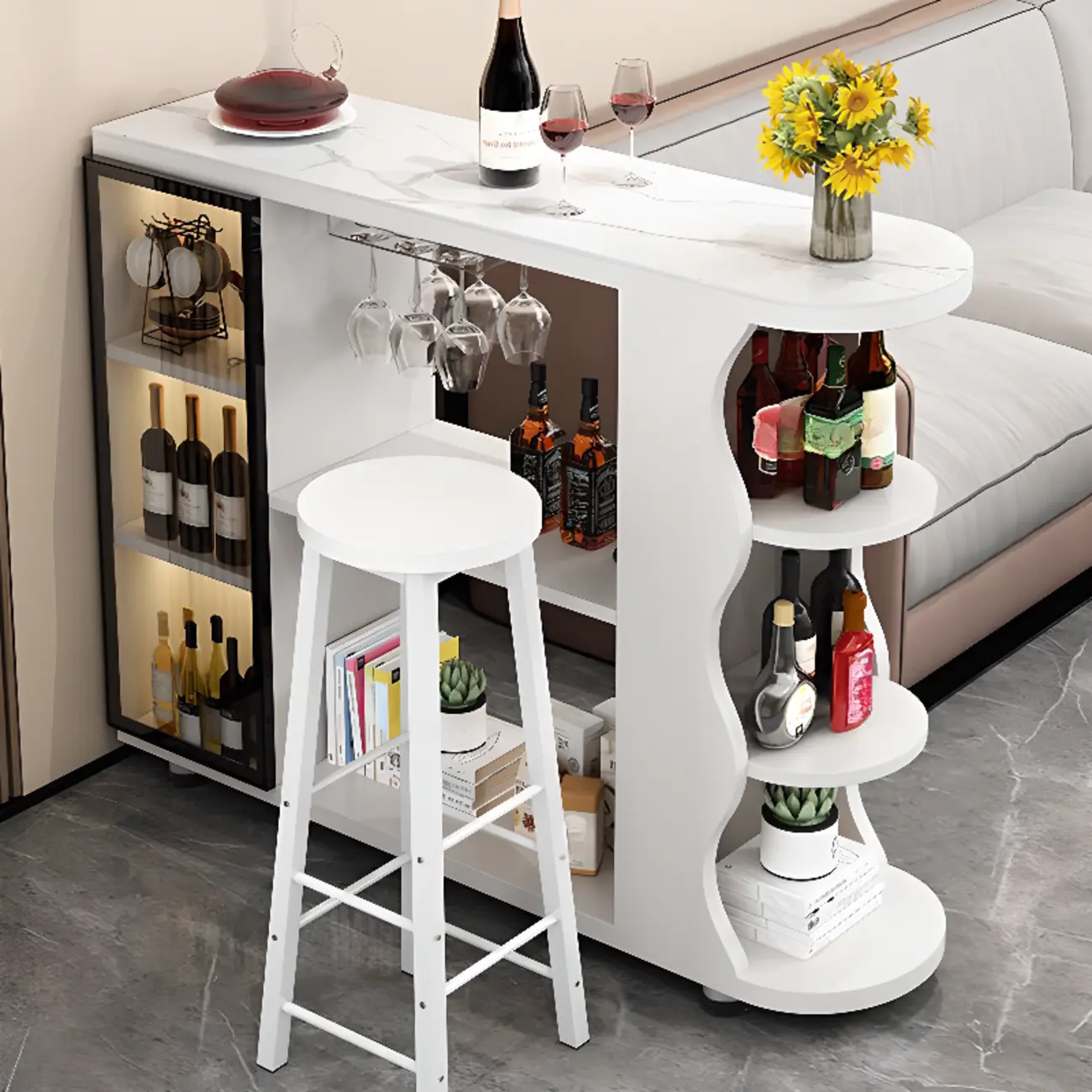 Modern Stone Top Freeform Bar Table with Storage for Home Bars Image - 7 | homeyfad
