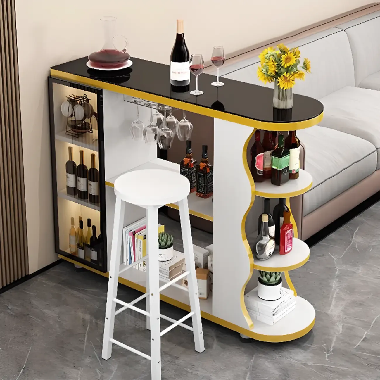 Modern Stone Top Freeform Bar Table with Storage for Home Bars Image - 9