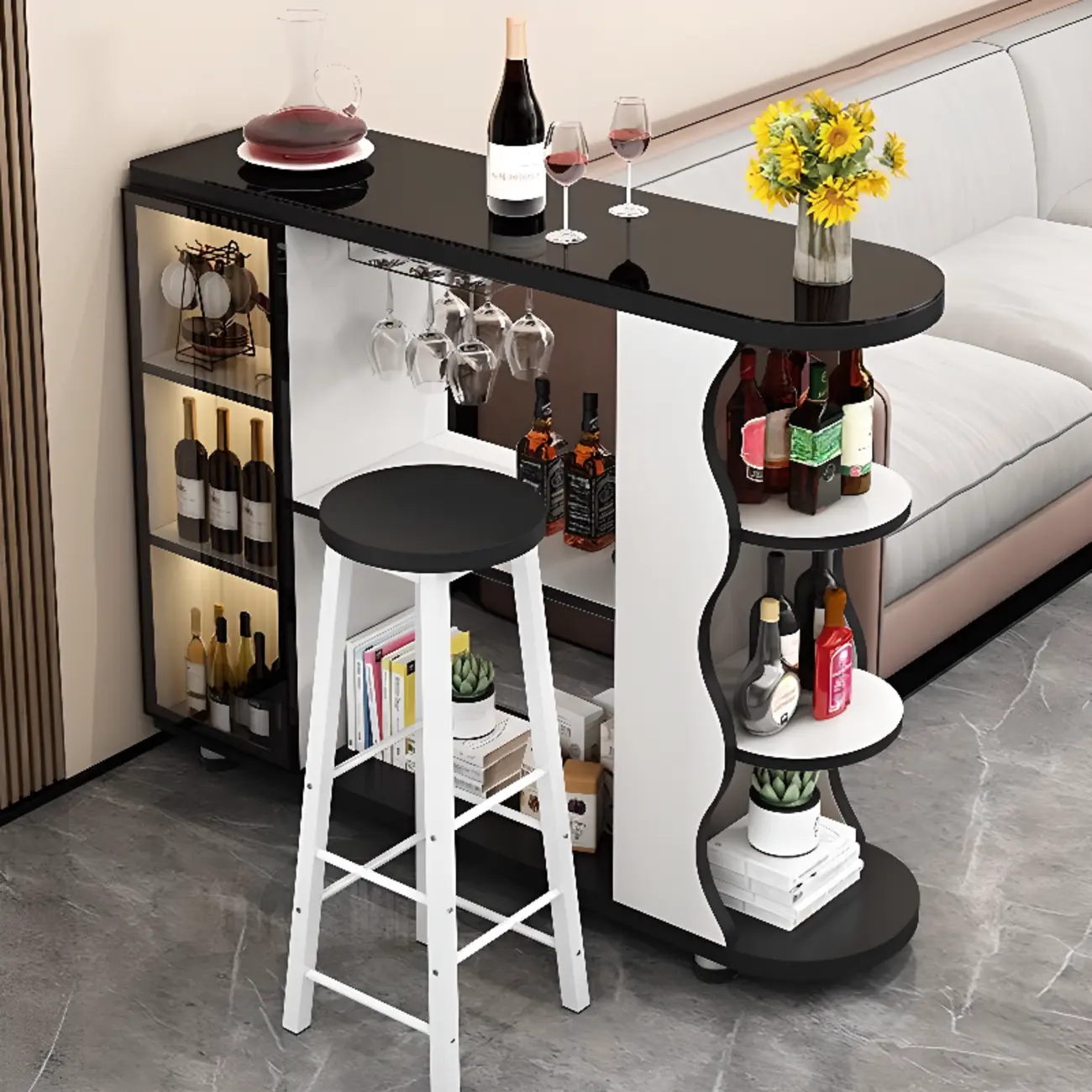Modern Stone Top Freeform Bar Table with Storage for Home Bars Image - 11 | homeyfad