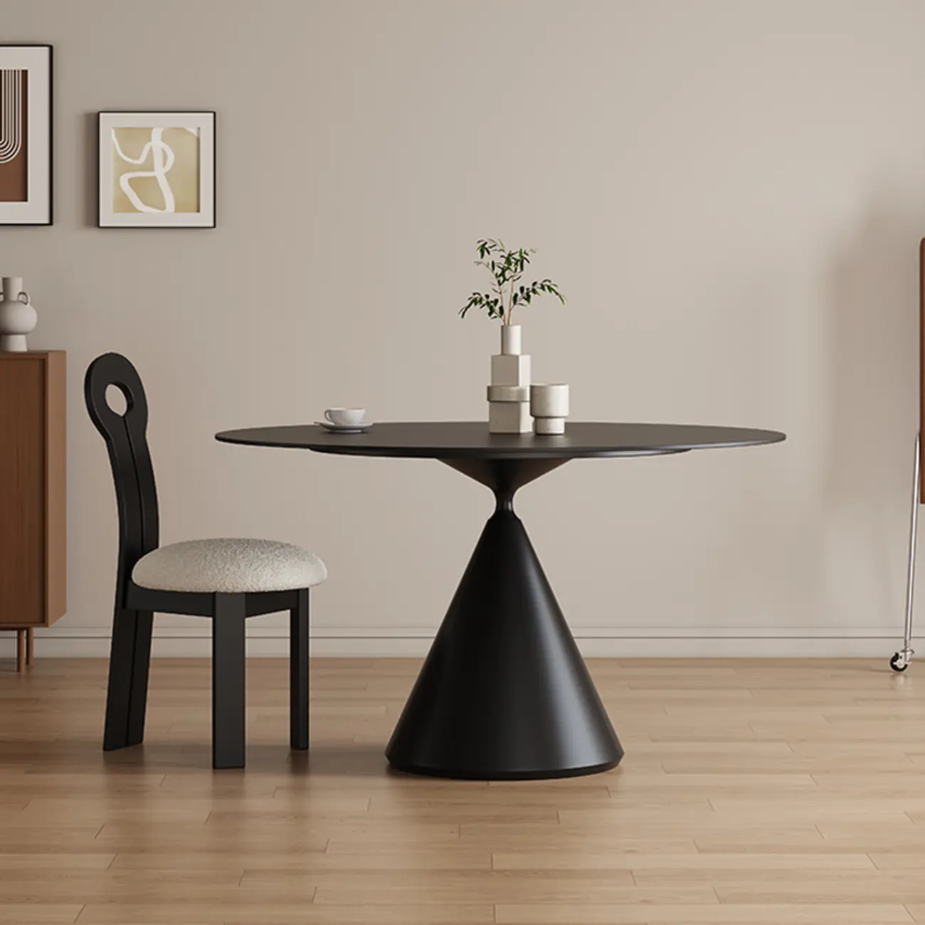 Modern Black Metal Stone Round Dining Table Image - 1 | homeyfad