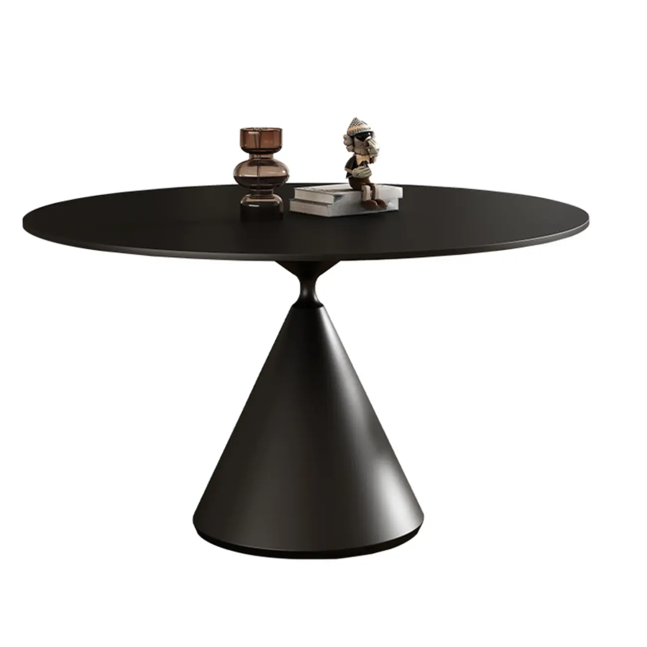 Modern Black Metal Stone Round Dining Table Image - 2 | homeyfad