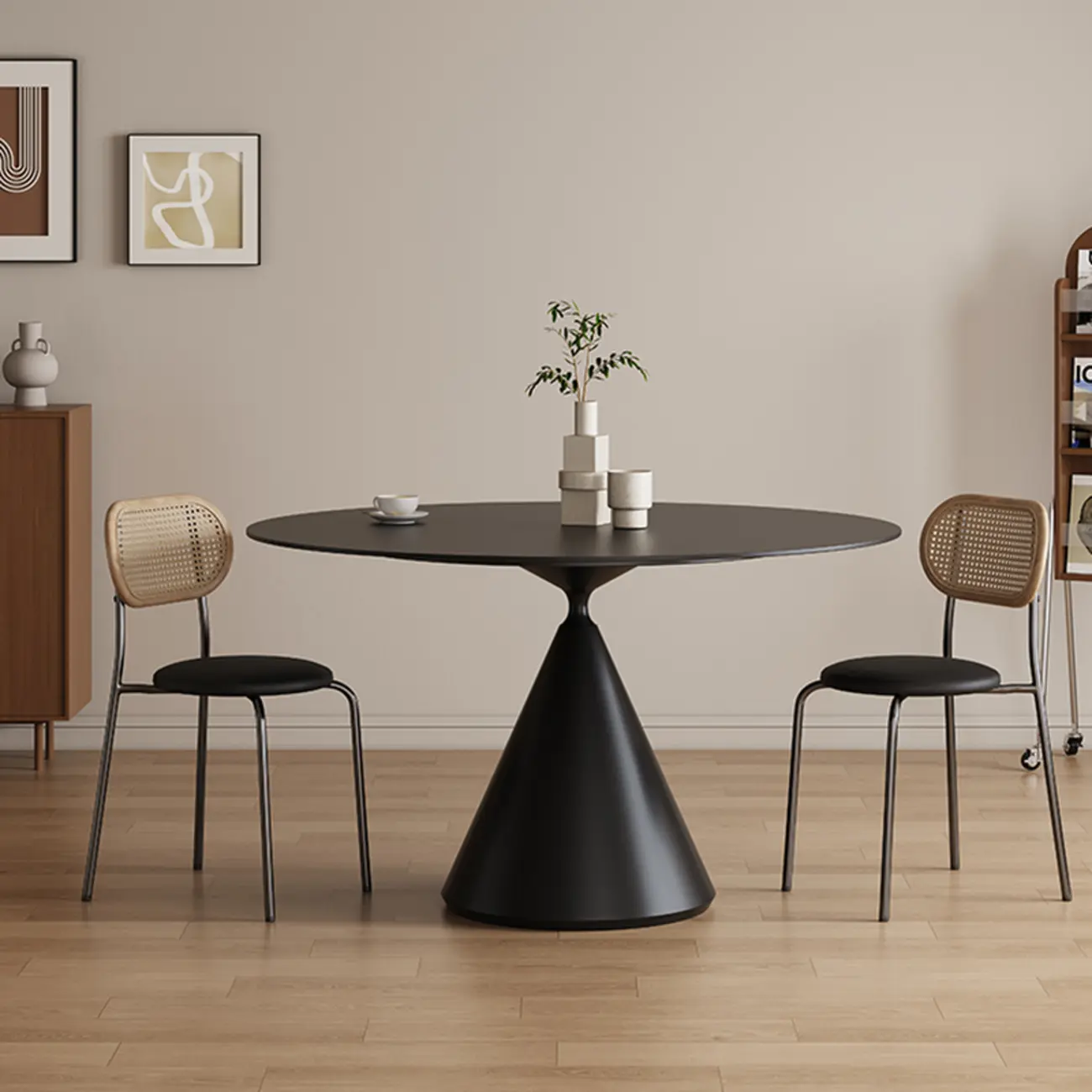 Modern Black Metal Stone Round Dining Table Image - 3 | homeyfad