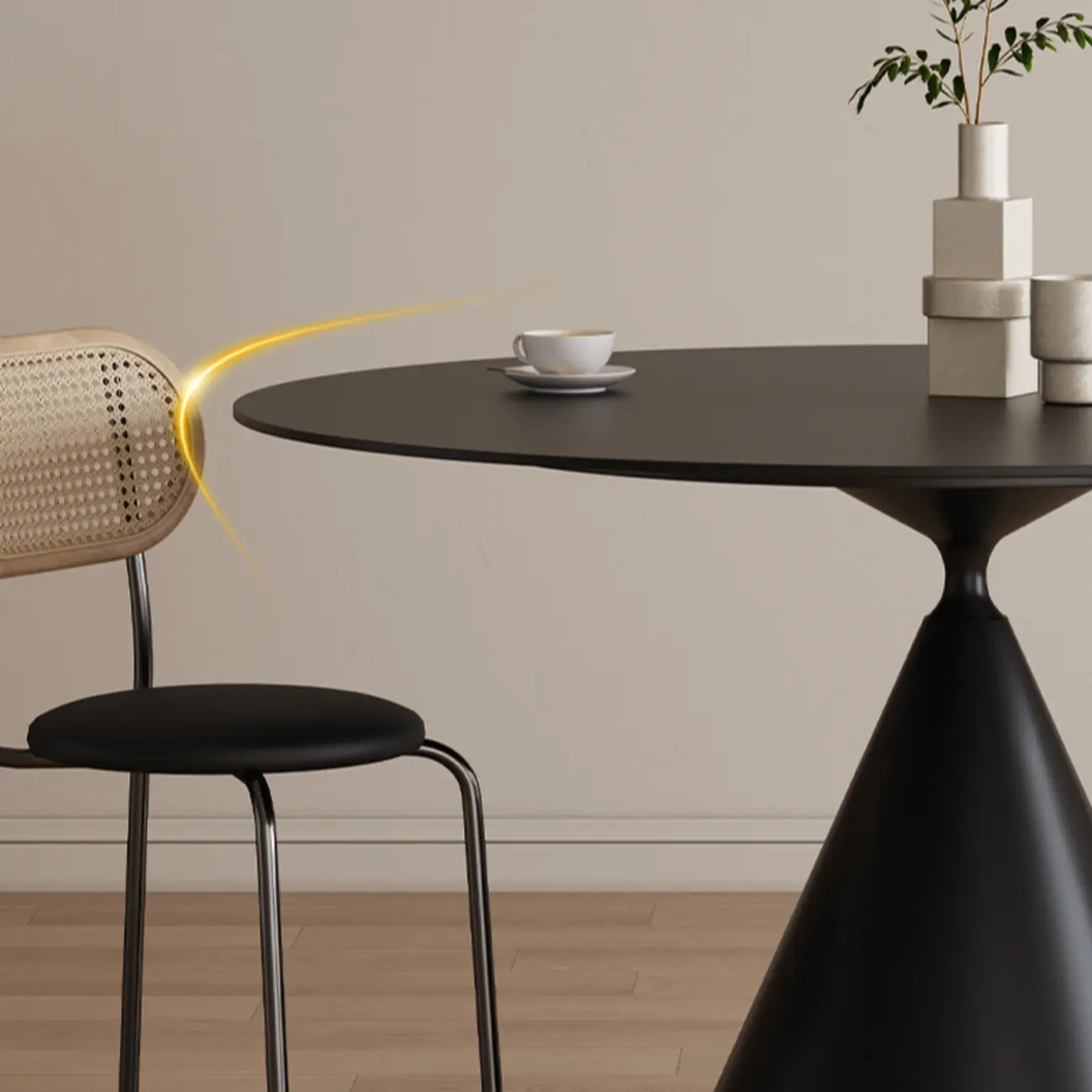 Modern Black Metal Stone Round Dining Table Image - 4 | homeyfad