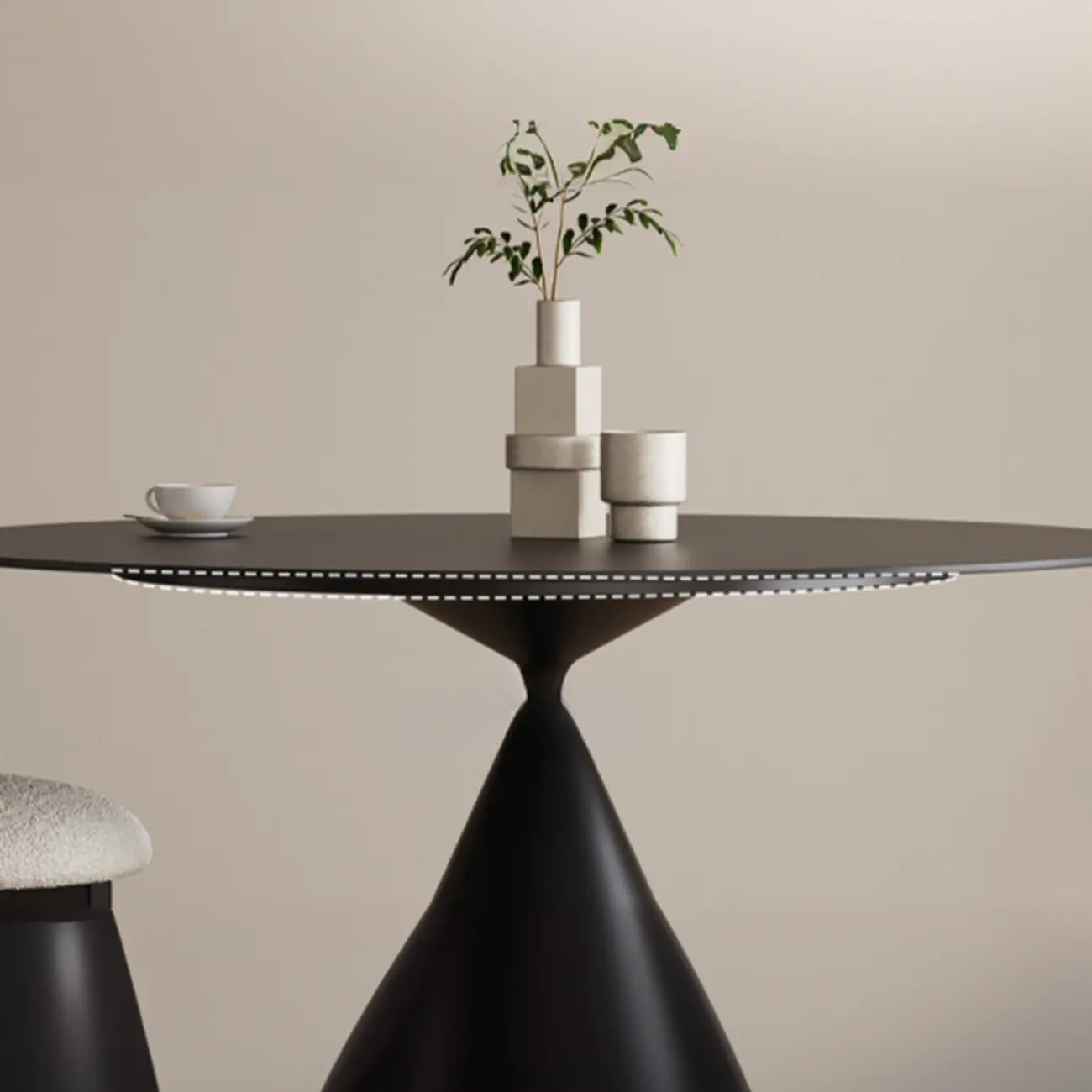 Modern Black Metal Stone Round Dining Table Image - 8 | homeyfad