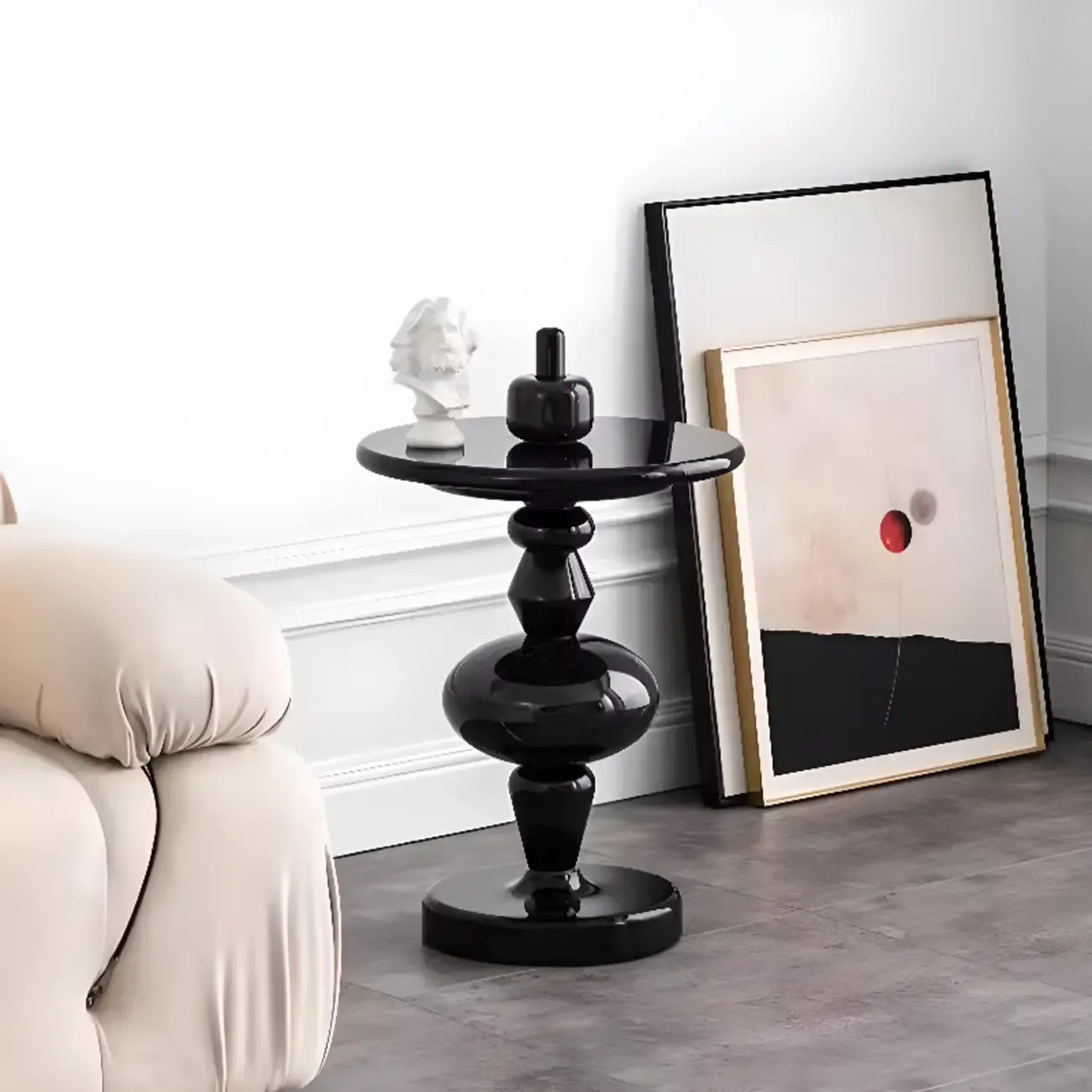 Round Wood Black Chairside Table with Pedestal Base