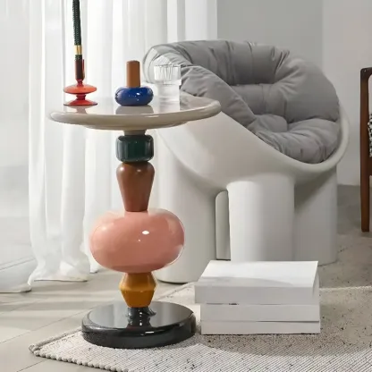 Round Wood Black Chairside Table with Pedestal Base