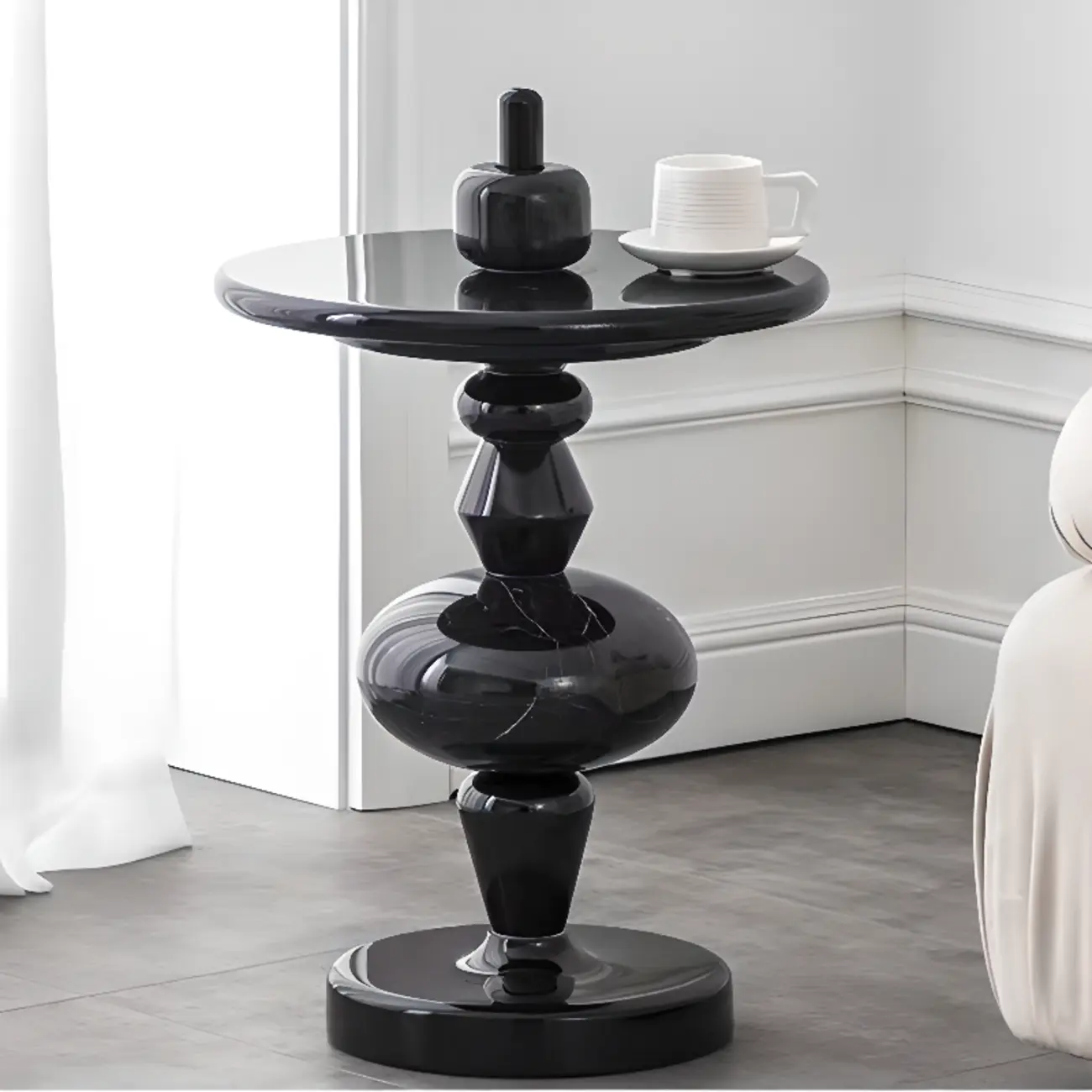 Round Wood Black Chairside Table with Pedestal Base | homeyfad