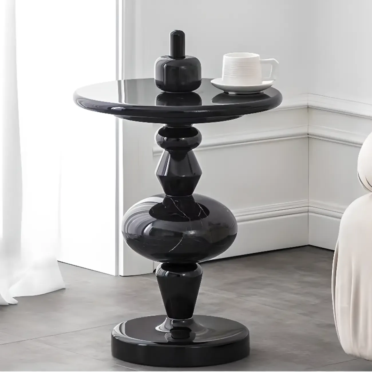 Round Wood Black Chairside Table with Pedestal Base