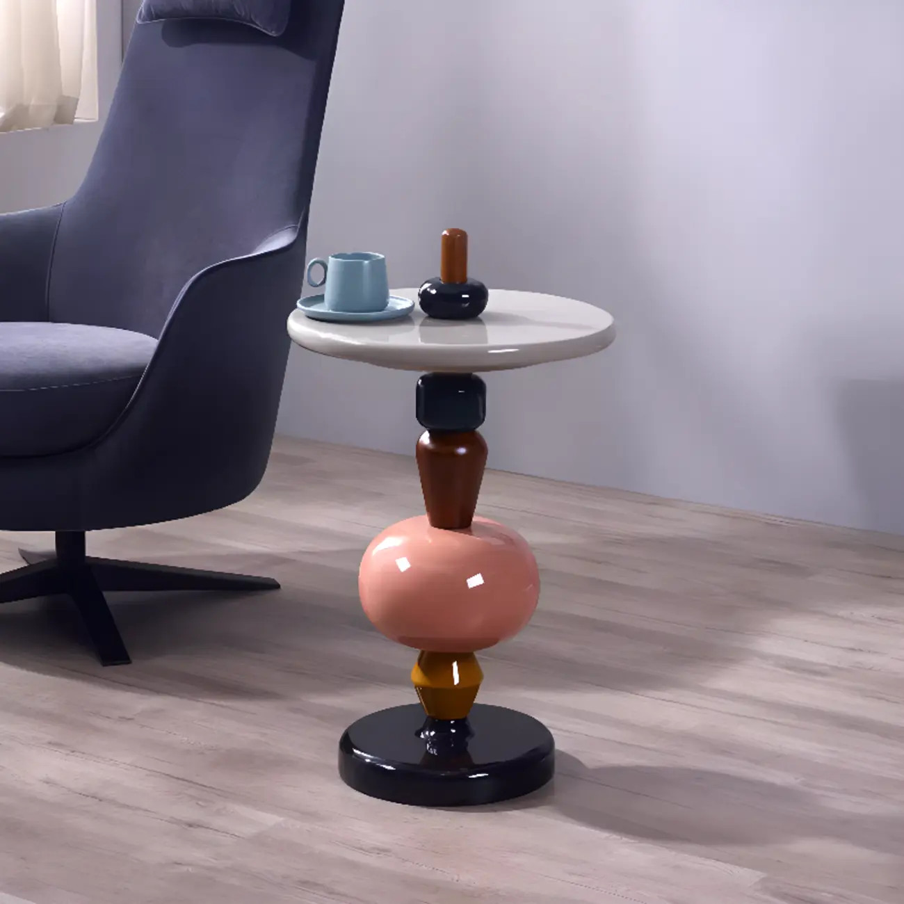 Round Wood Black Chairside Table with Pedestal Base | homeyfad