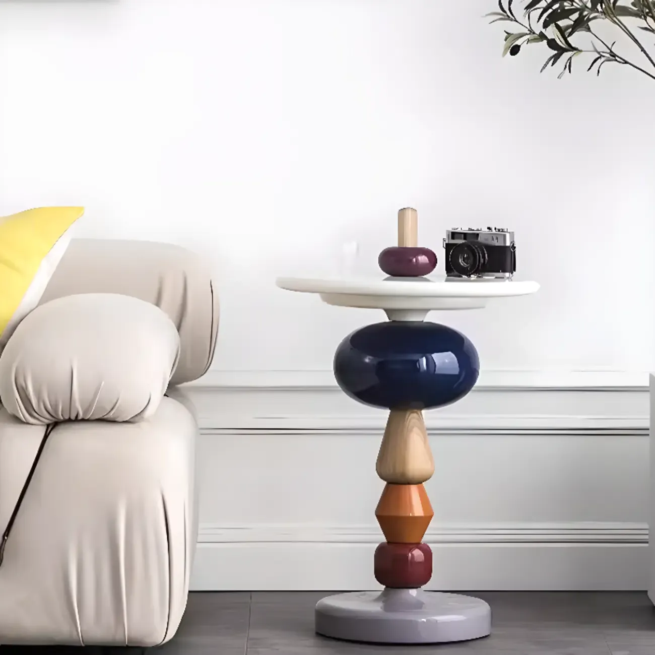 Round Wood Black Chairside Table with Pedestal Base