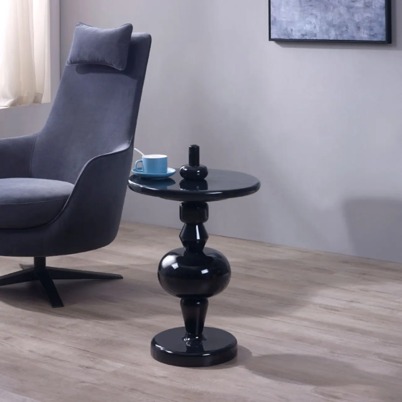 Round Wood Black Chairside Table with Pedestal Base | homeyfad