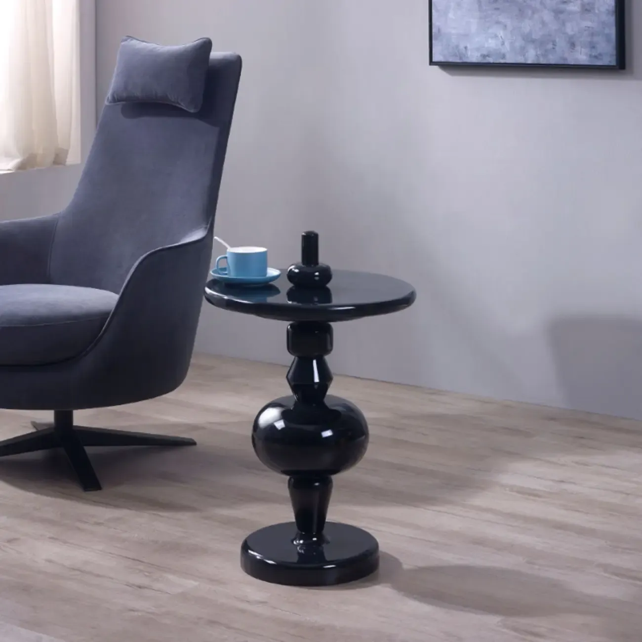 Round Wood Black Chairside Table with Pedestal Base
