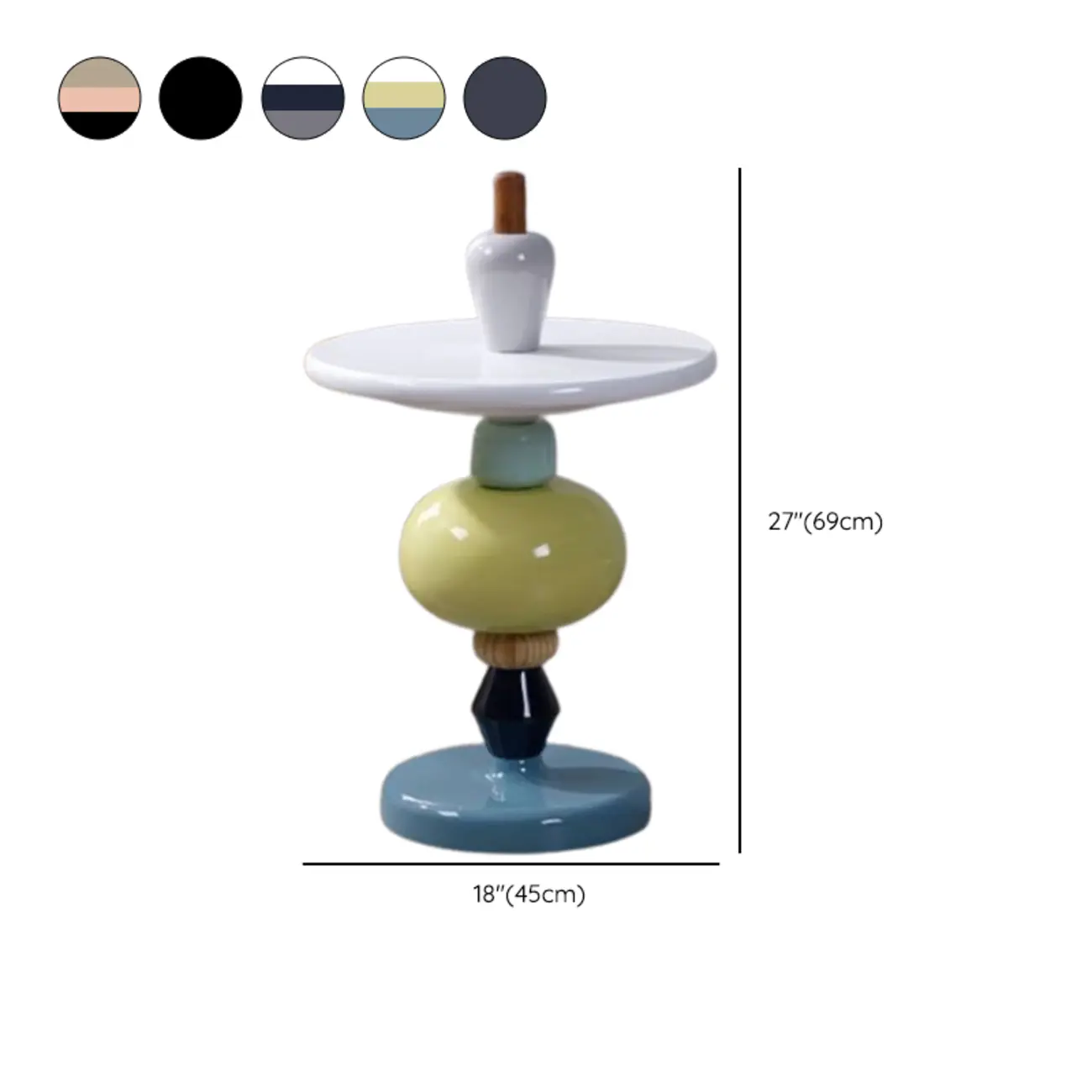 Round Wood Black Chairside Table with Pedestal Base #size