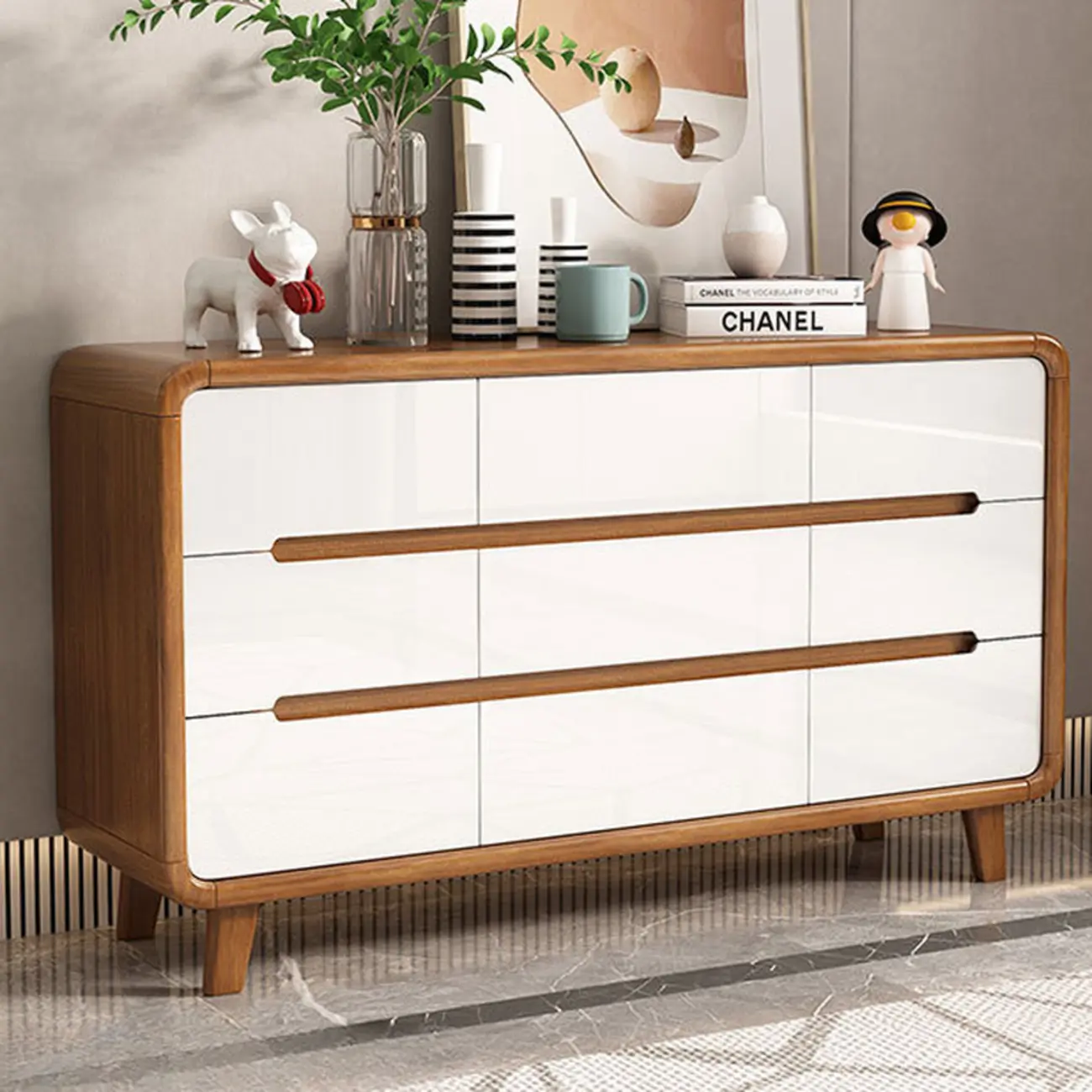 Elegant Large Brown White Wood Bedroom Cabinet with 9 Drawer Image - 1 | homeyfad