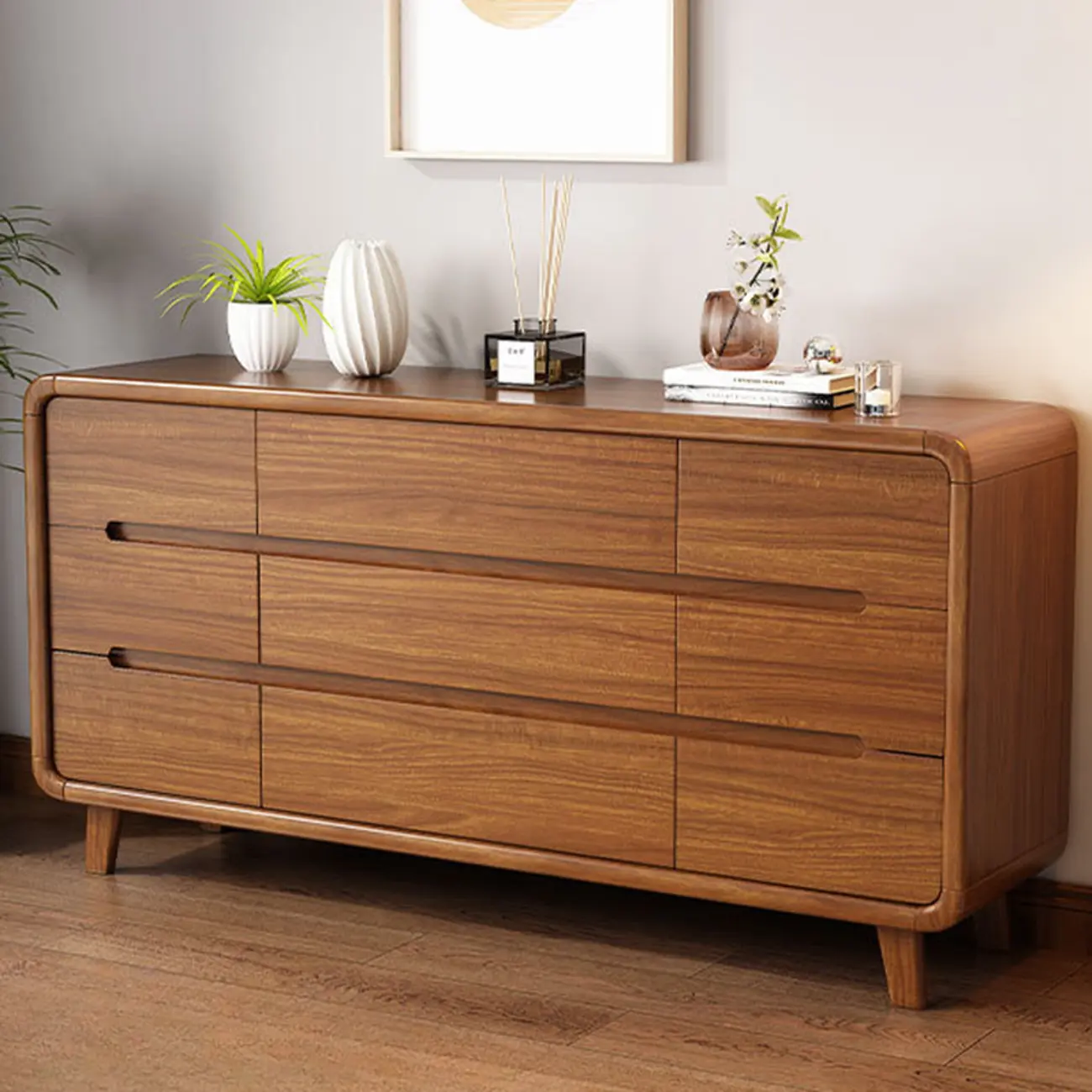 Elegant Large Brown White Wood Bedroom Cabinet with 9 Drawer Image - 5 | homeyfad