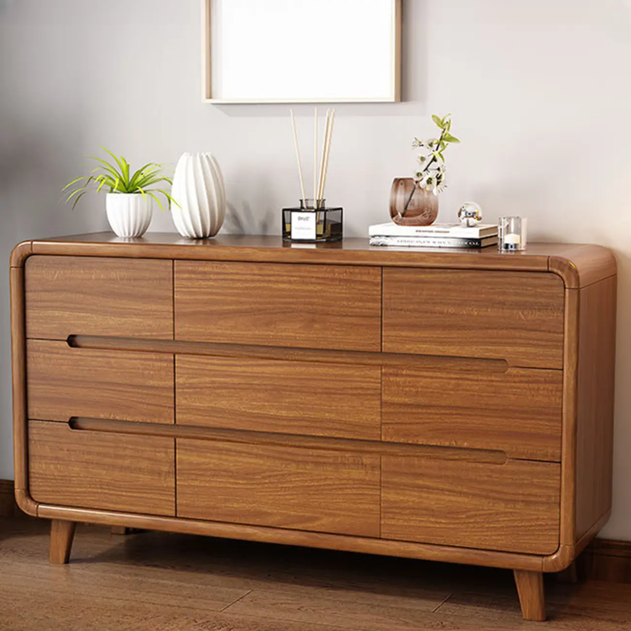 Elegant Large Brown White Wood Bedroom Cabinet with 9 Drawer Image - 6 | homeyfad