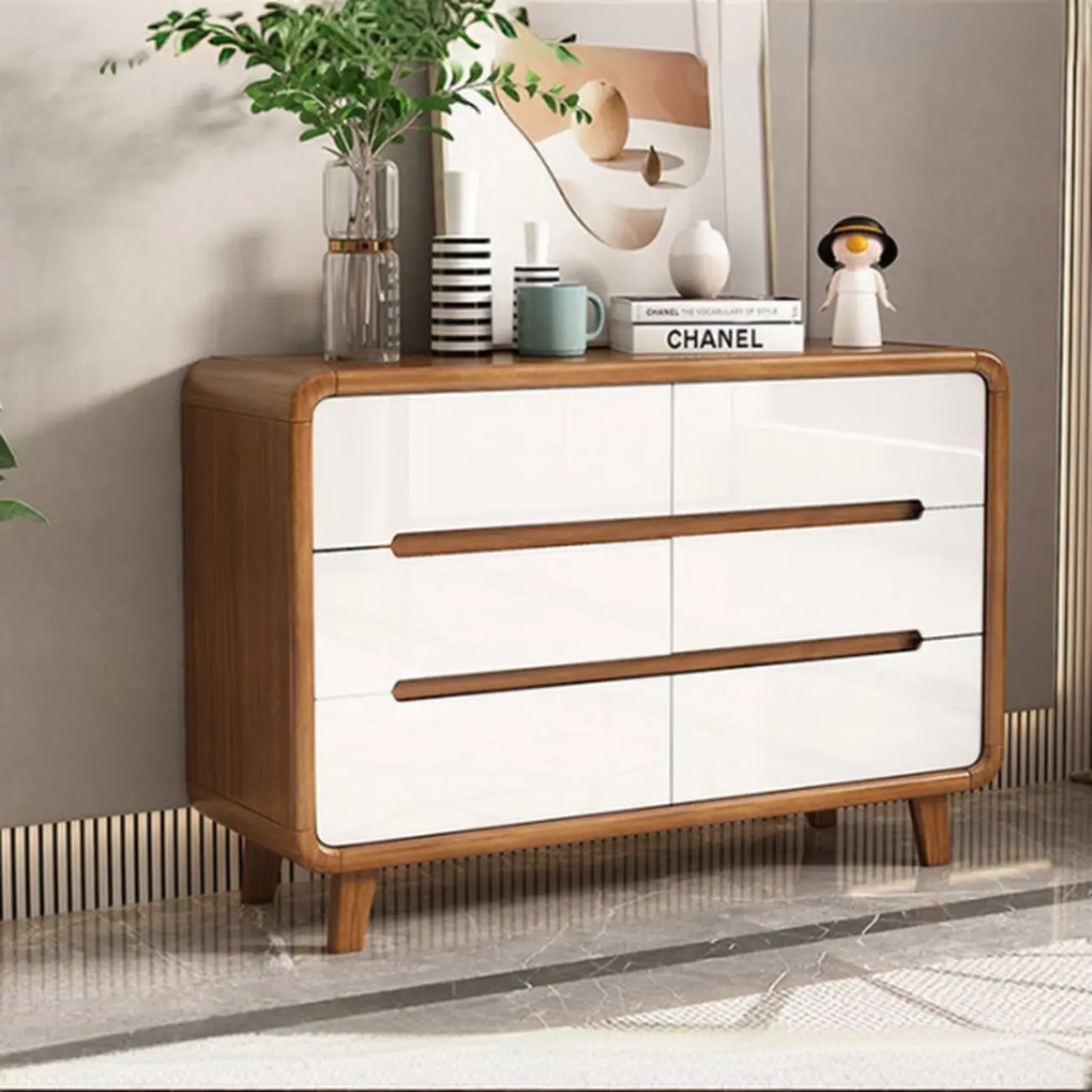 Elegant Large Brown White Wood Bedroom Cabinet with 9 Drawer Image - 2 | homeyfad