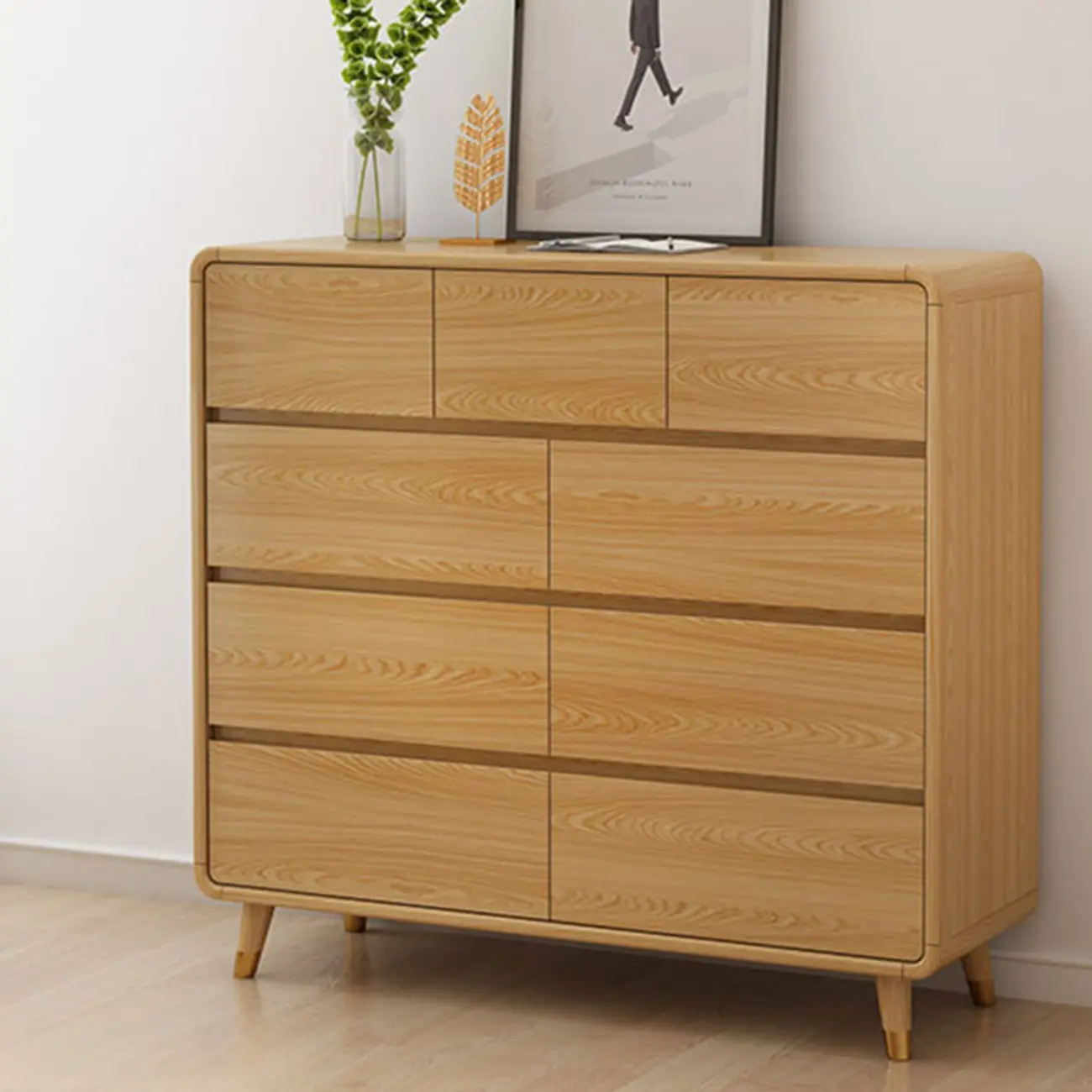 Elegant Large Brown White Wood Bedroom Cabinet with 9 Drawer Image - 12 | homeyfad