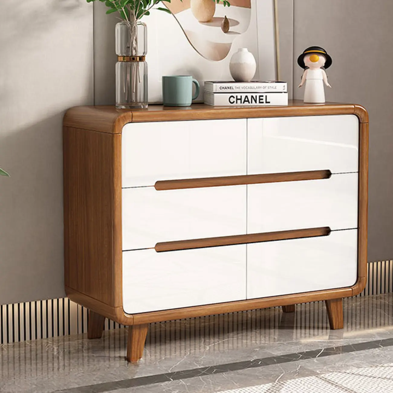 Elegant Large Brown White Wood Bedroom Cabinet with 9 Drawer Image - 3 | homeyfad