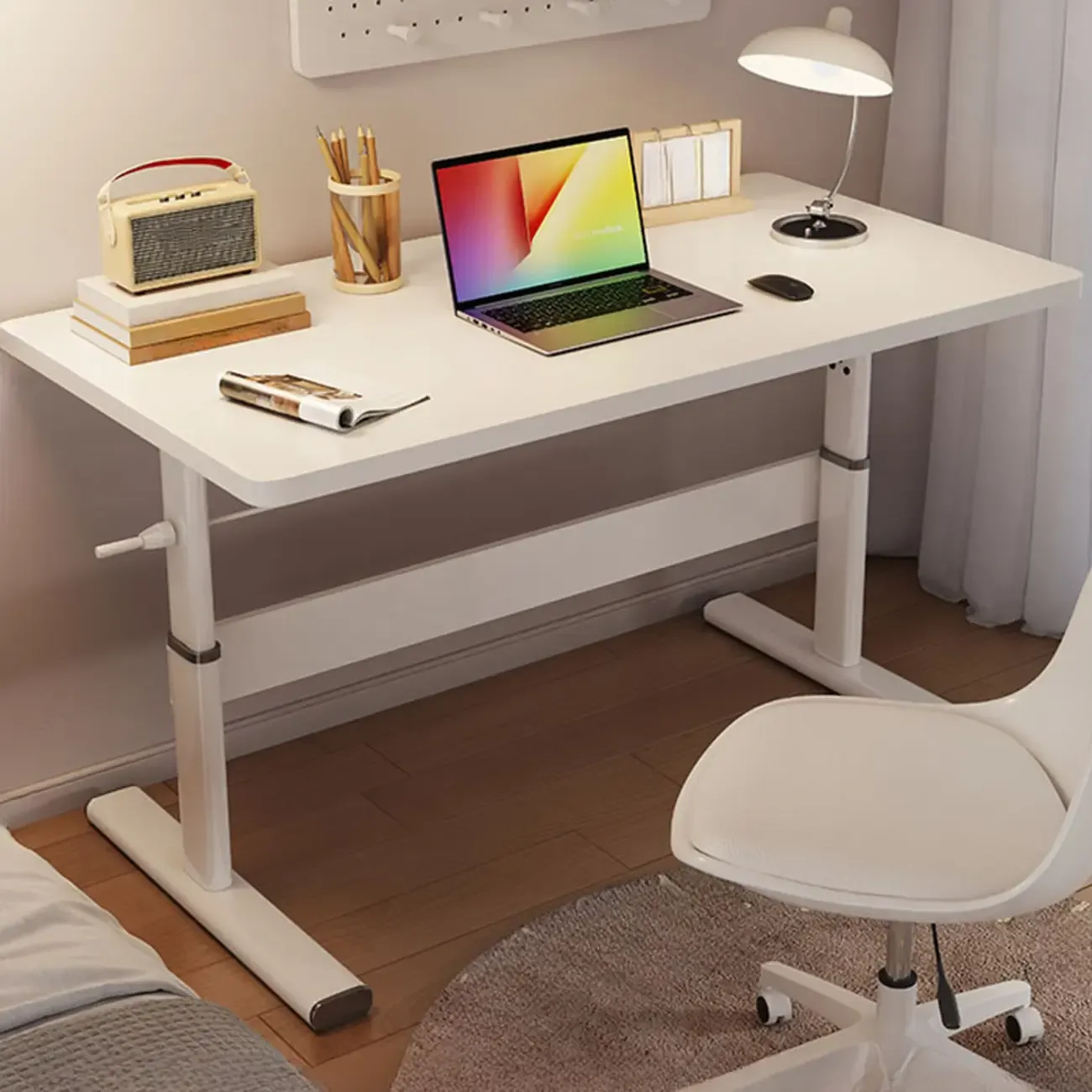 Minimalist Metal Adjustable Standing Desk with Wooden Top Image - 4