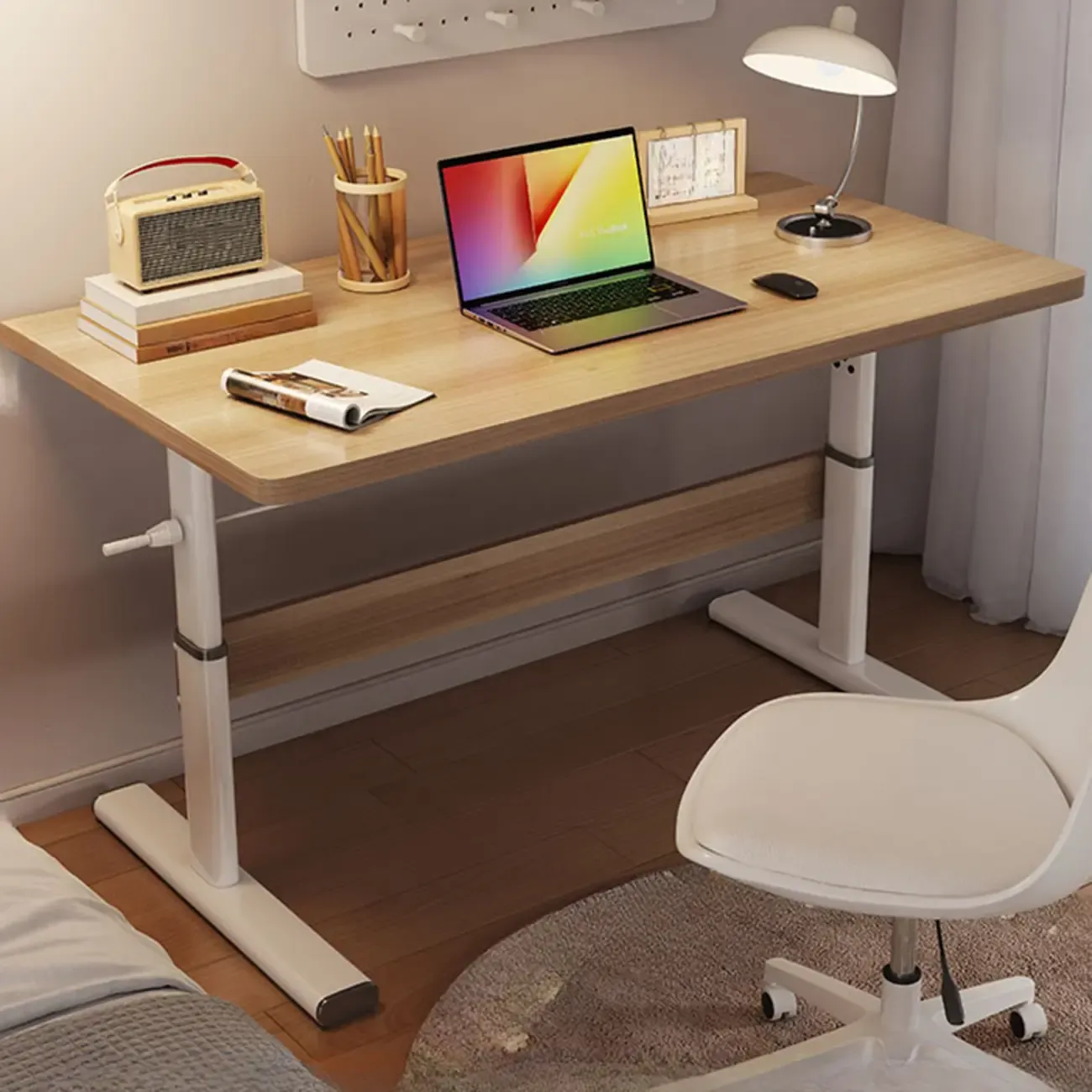 Minimalist Metal Adjustable Standing Desk with Wooden Top Image - 5
