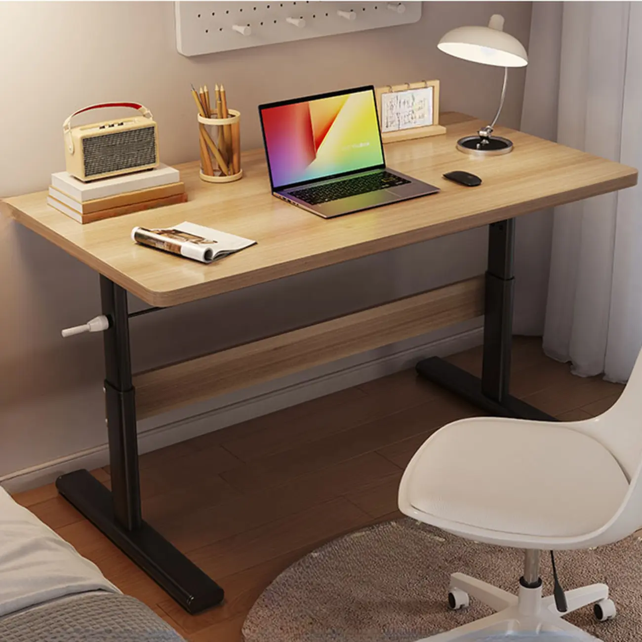 Minimalist Metal Adjustable Standing Desk with Wooden Top Image - 3 | homeyfad
