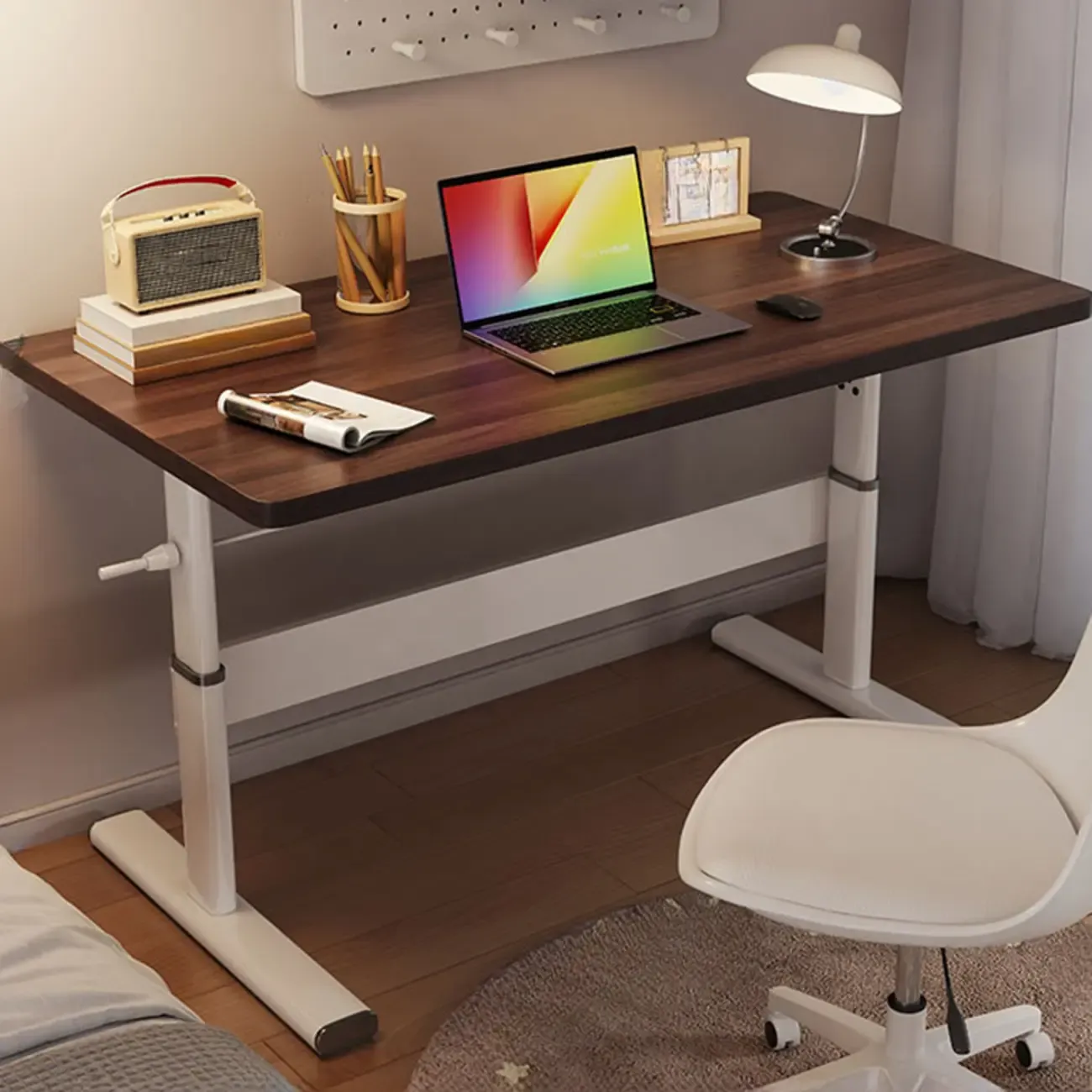 Minimalist Metal Adjustable Standing Desk with Wooden Top Image - 2