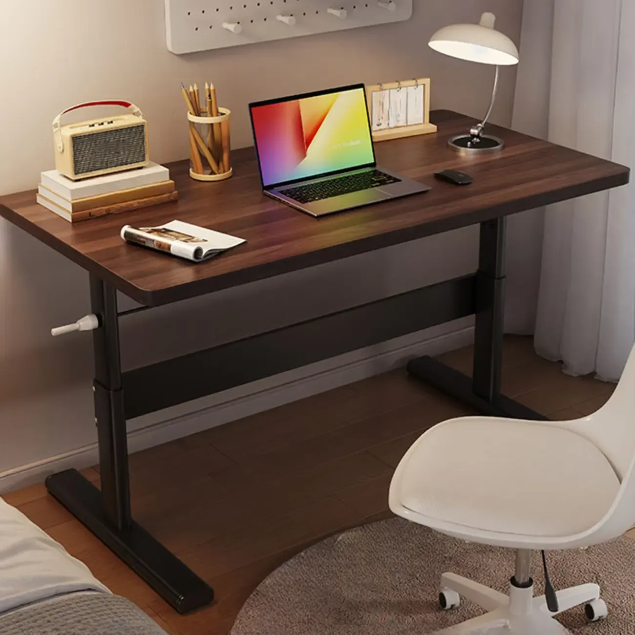 Minimalist Metal Adjustable Standing Desk with Wooden Top Image - 9
