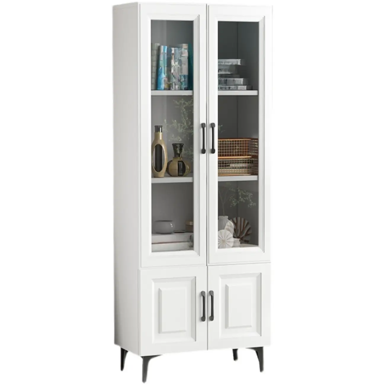 Standard White 2-Drawer Wood Bookshelf with Glass Door Image - 12 | homeyfad