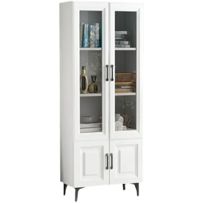 Standard White 2-Drawer Wood Bookshelf with Glass Door Image - 12