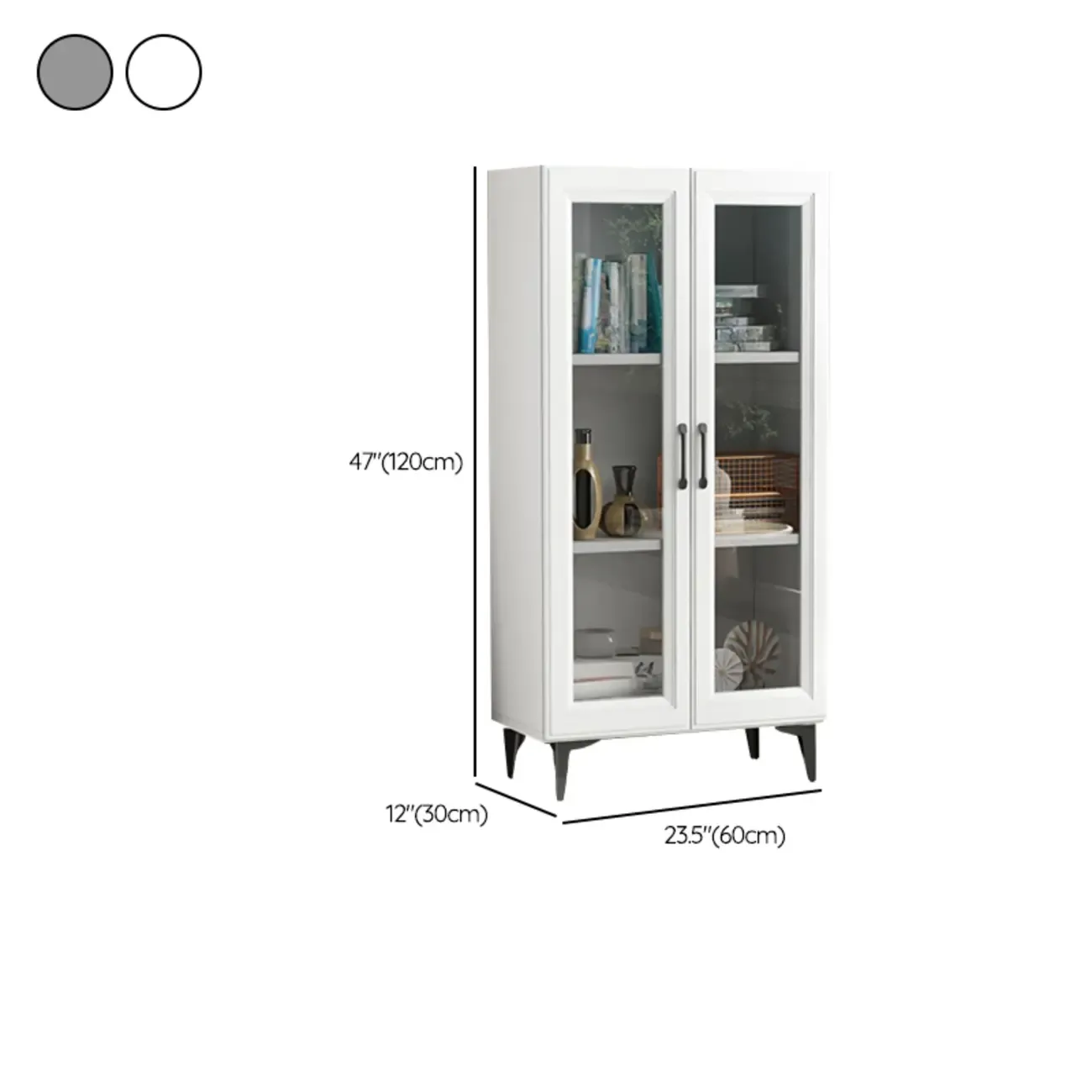 Standard White 2-Drawer Wood Bookshelf with Glass Door Image - 14