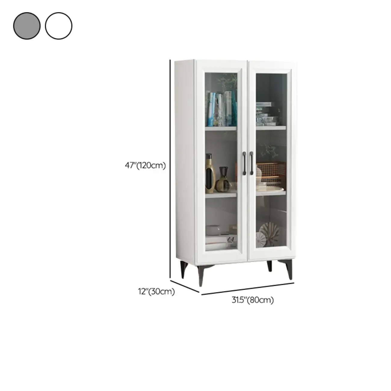 Standard White 2-Drawer Wood Bookshelf with Glass Door Image - 15