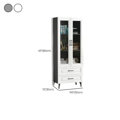 Standard White 2-Drawer Wood Bookshelf with Glass Door Image - 16