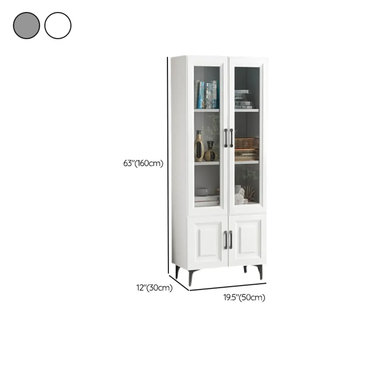 Standard White 2-Drawer Wood Bookshelf with Glass Door Image - 17