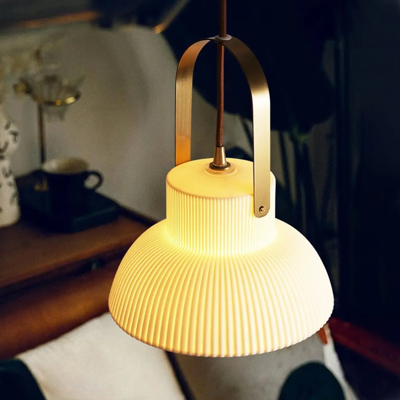 Modern Ceramic Pendant Light Adjustable Length for Dining Image - 4 | homeyfad