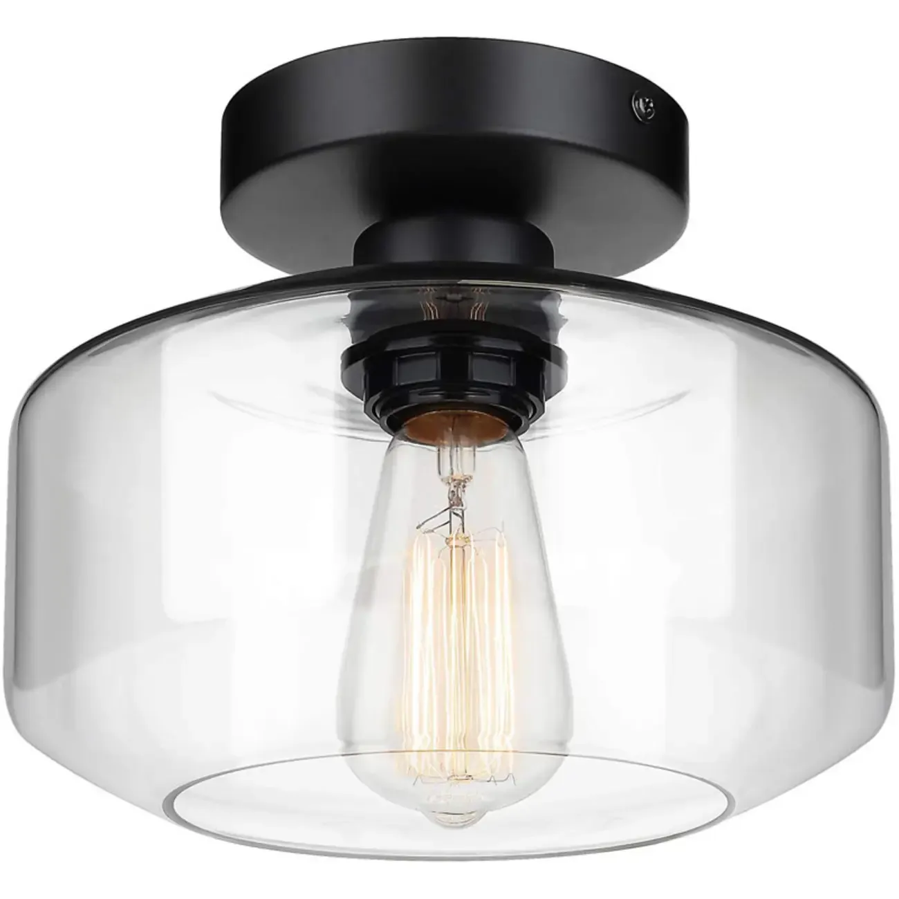 Industrial Semi Flush Ceiling Light Clear Glass Shade for Hallway