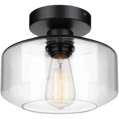 Industrial Semi Flush Ceiling Light Clear Glass Shade for Hallway