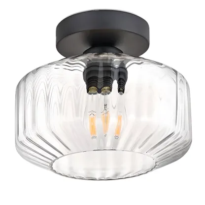 Industrial Semi Flush Ceiling Light Clear Glass Shade for Hallway