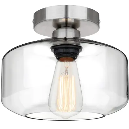 Industrial Semi Flush Ceiling Light Clear Glass Shade for Hallway