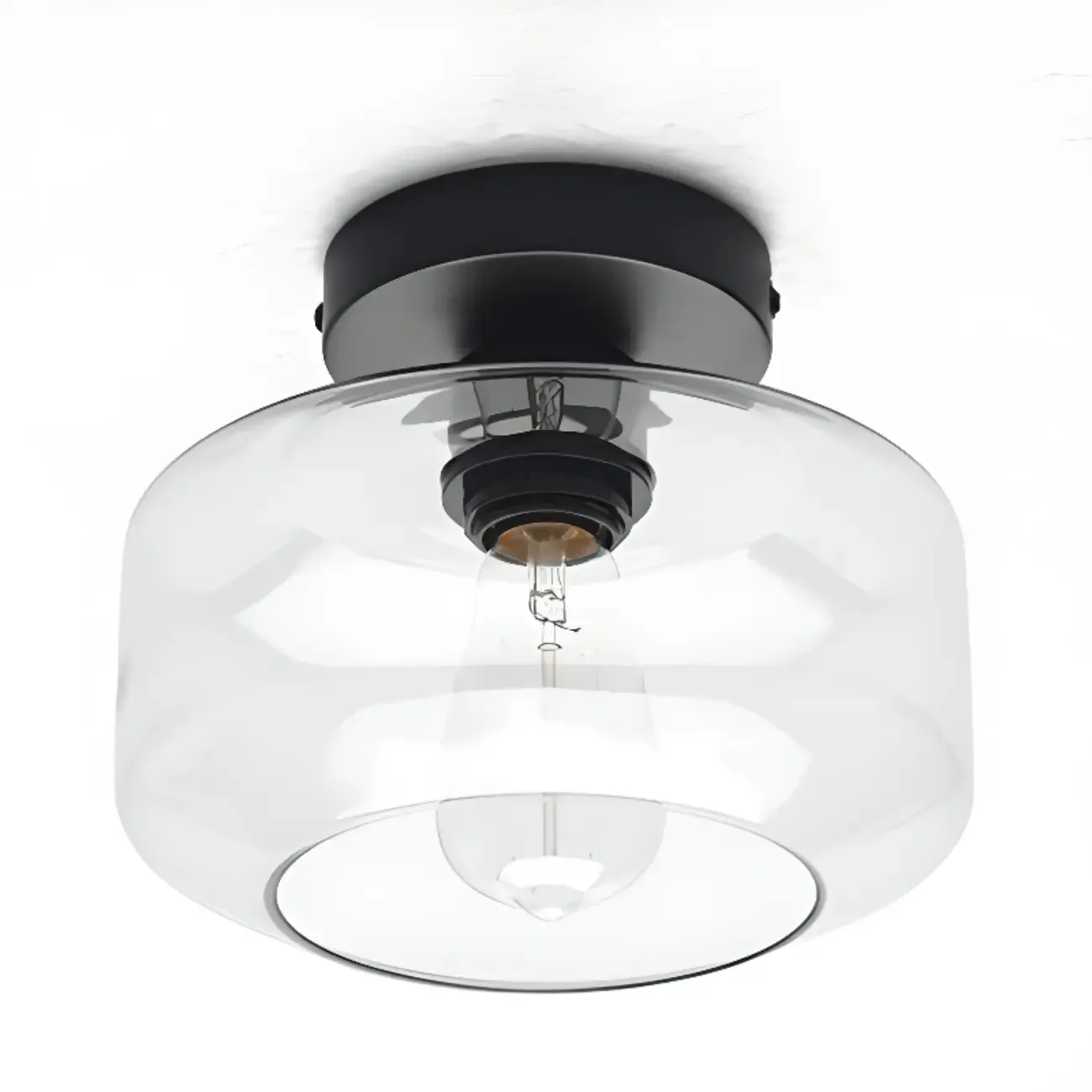 Industrial Semi Flush Ceiling Light Clear Glass Shade for Hallway