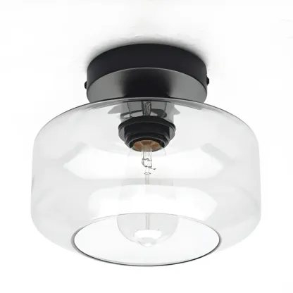 Industrial Semi Flush Ceiling Light Clear Glass Shade for Hallway