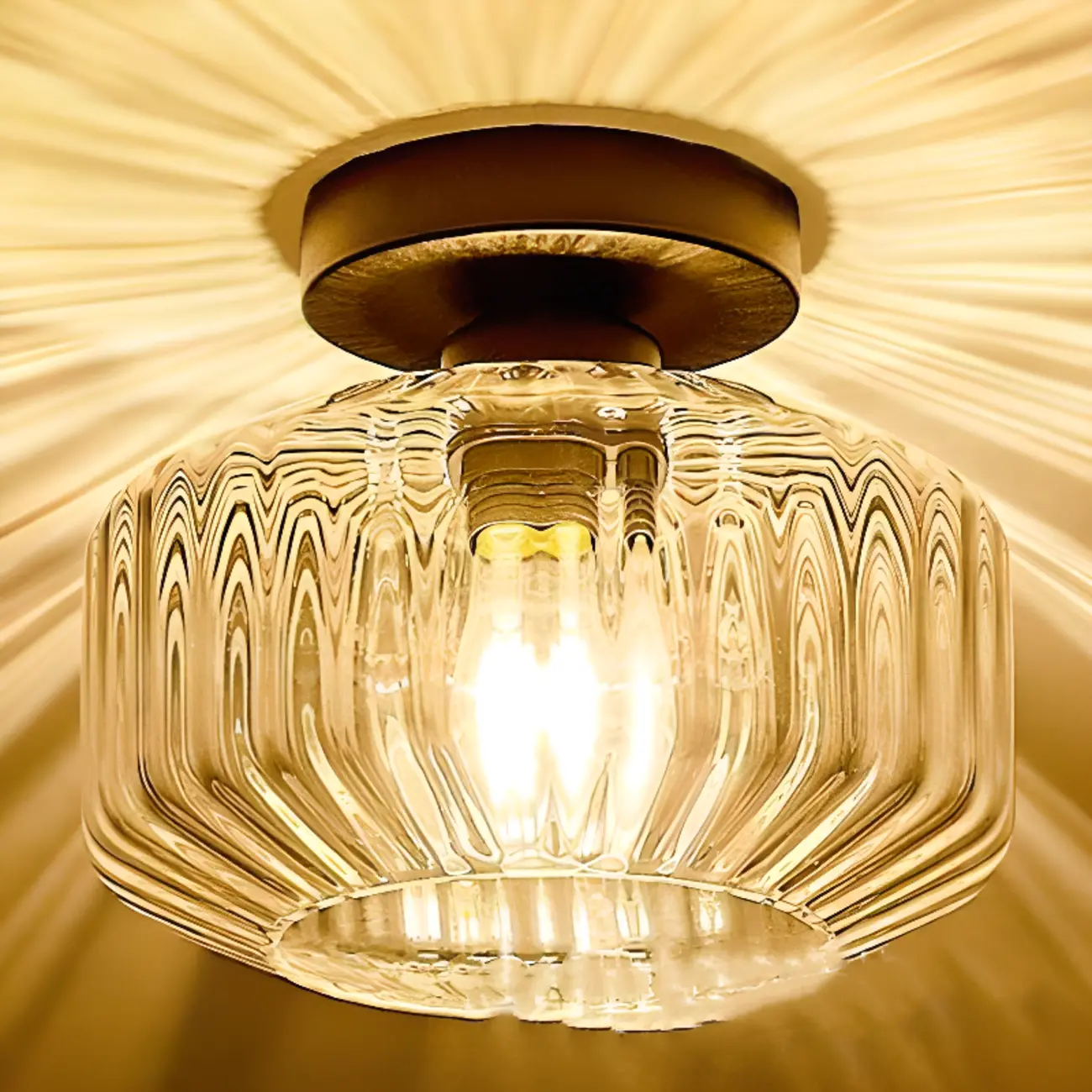Industrial Semi Flush Ceiling Light Clear Glass Shade for Hallway | homeyfad