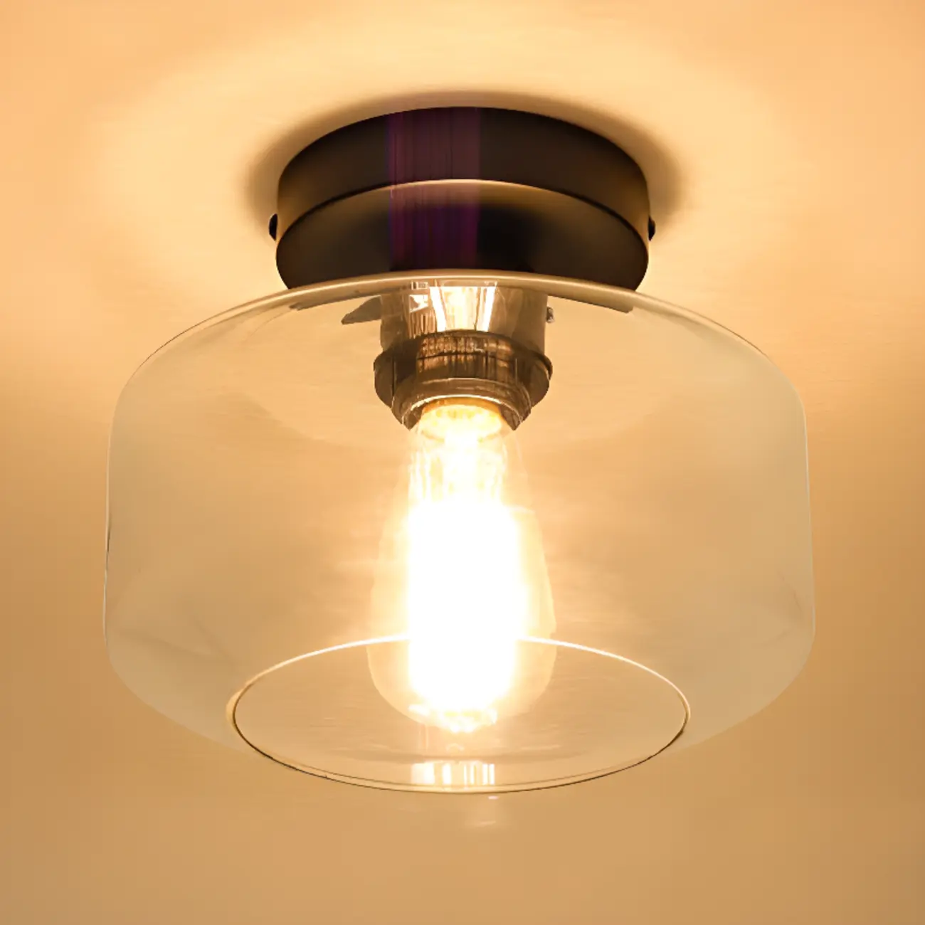 Industrial Semi Flush Ceiling Light Clear Glass Shade for Hallway | homeyfad
