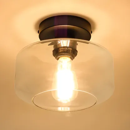 Industrial Semi Flush Ceiling Light Clear Glass Shade for Hallway
