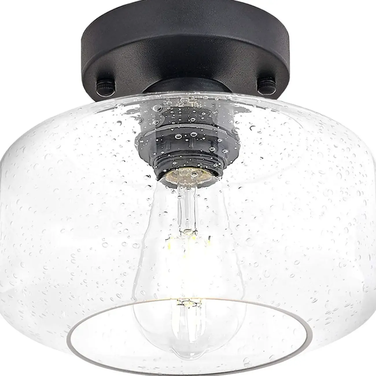 Industrial Semi Flush Ceiling Light Clear Glass Shade for Hallway