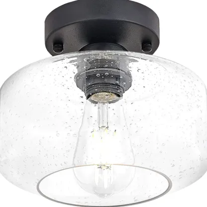Industrial Semi Flush Ceiling Light Clear Glass Shade for Hallway
